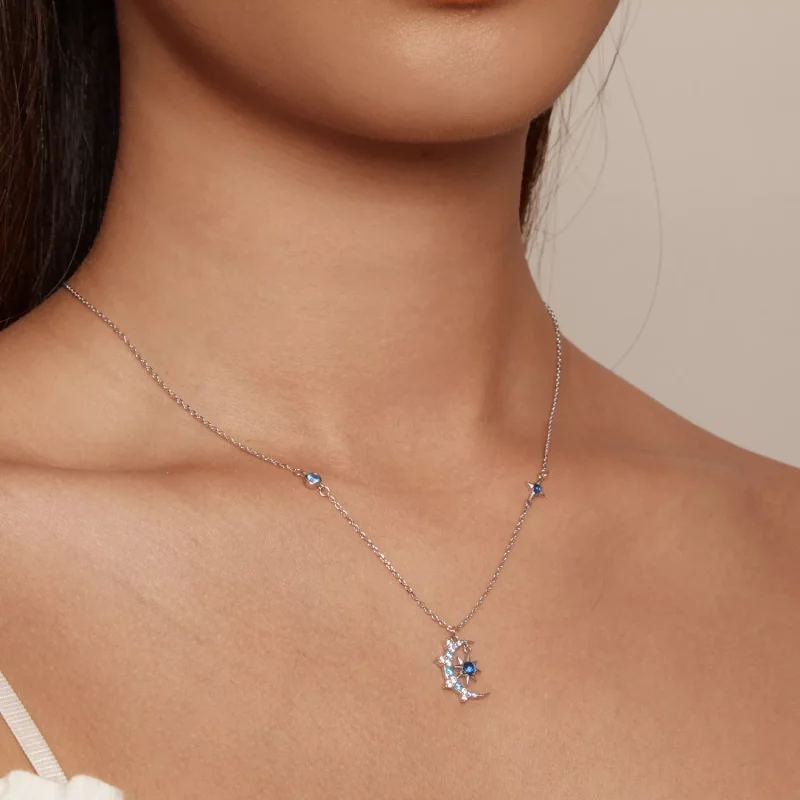 (imagen para) Collar estilo Pandora con luna y estallido de estrellas - BSN347 - Ver 5