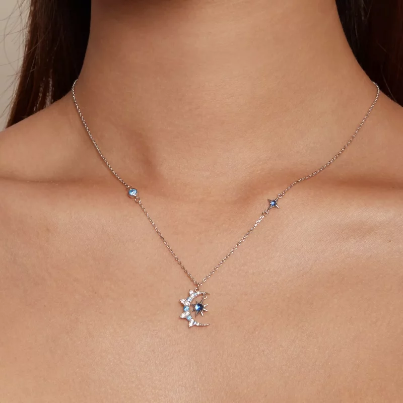 (imagen para) Collar estilo Pandora con luna y estallido de estrellas - BSN347 - Ver 6