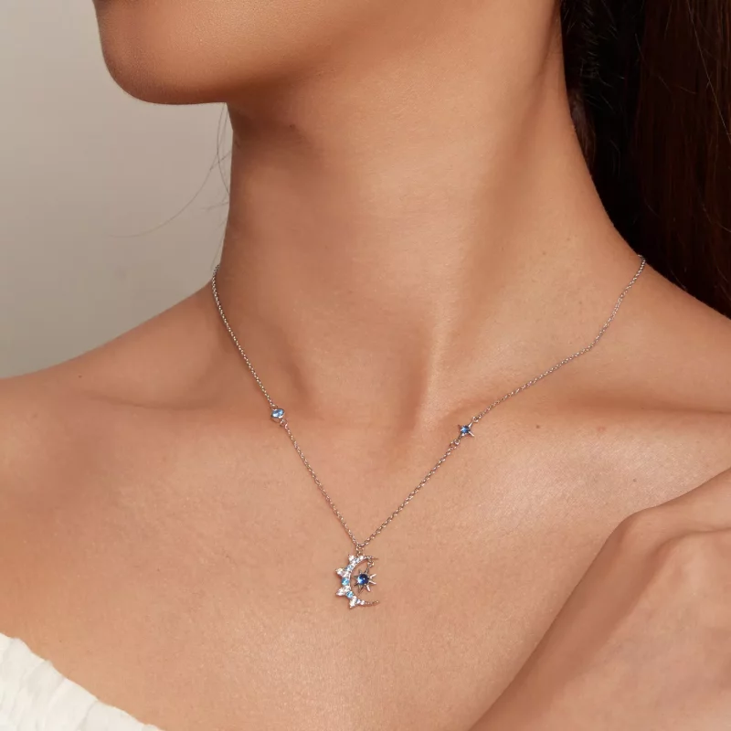 (imagen para) Collar estilo Pandora con luna y estallido de estrellas - BSN347 - Ver 7