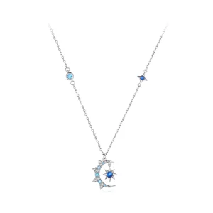 (imagen para) Collar estilo Pandora con luna y estallido de estrellas - BSN347