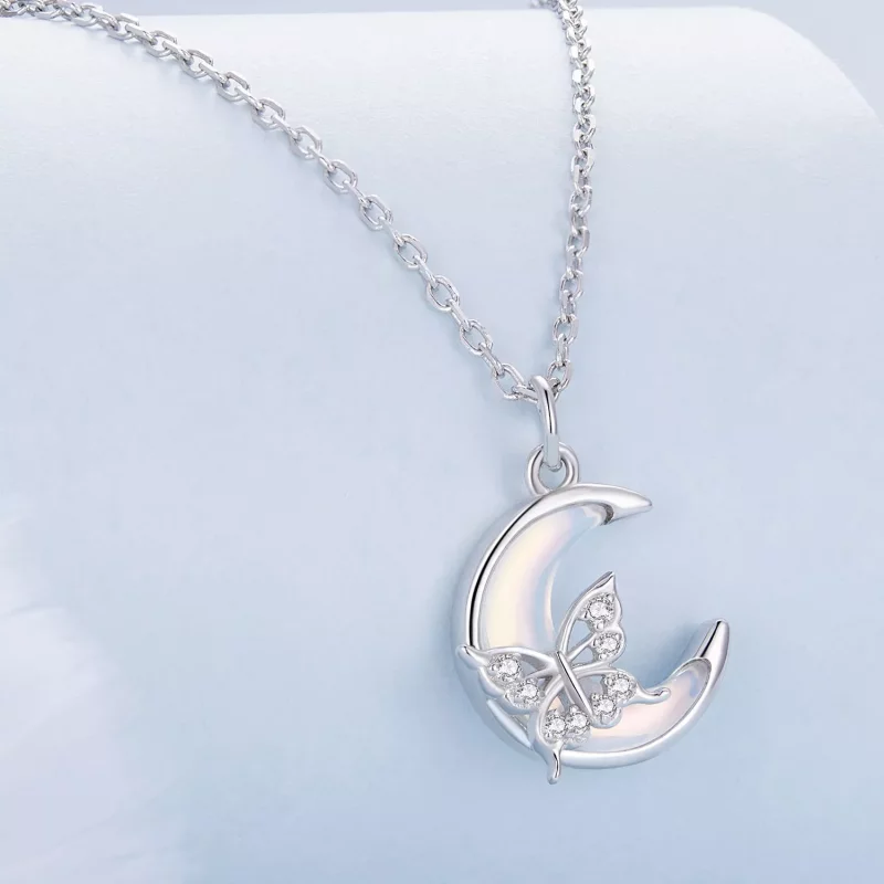 (imagen para) Collar estilo Pandora con luna y mariposa - BSN353 - Ver 2