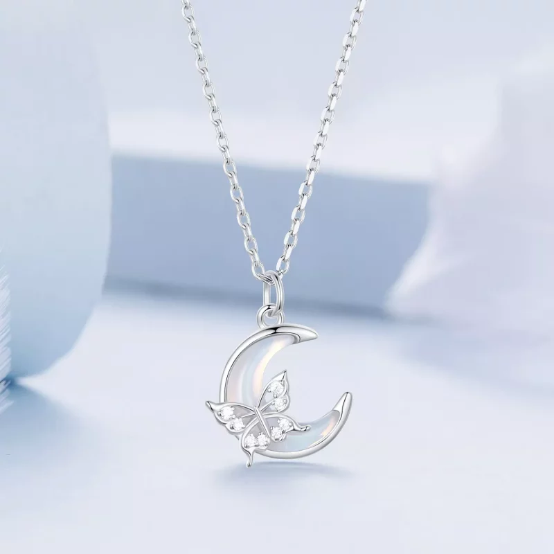 (imagen para) Collar estilo Pandora con luna y mariposa - BSN353 - Ver 3