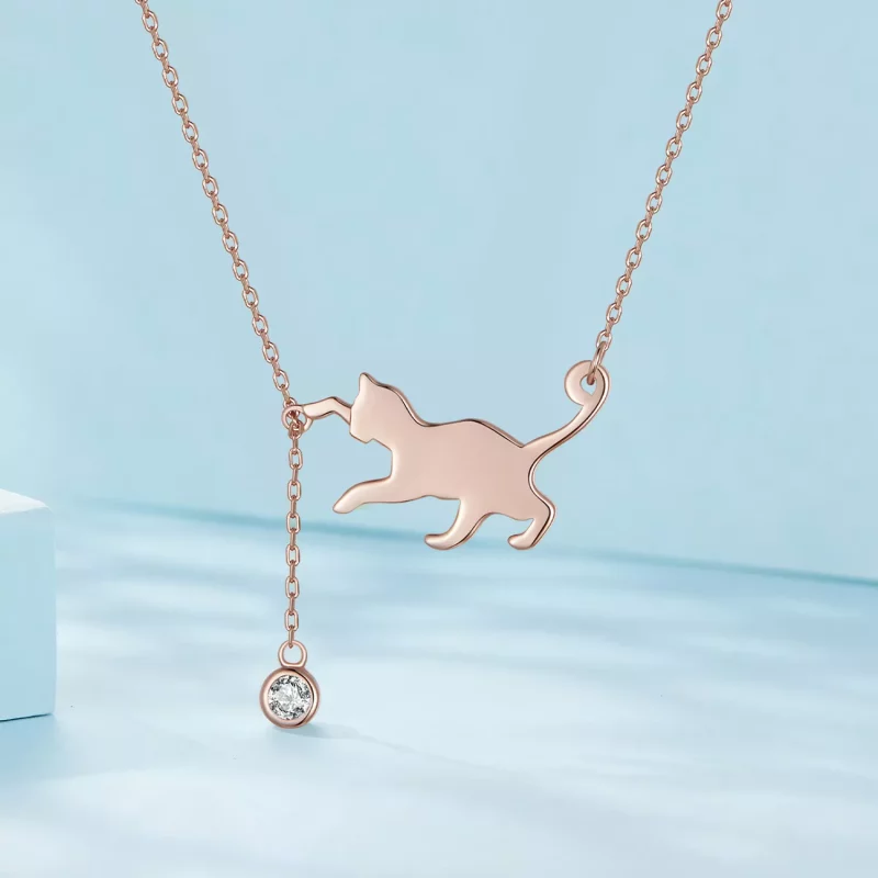 (imagen para) Collar estilo Pandora de oro rosa con colgante de gatito travieso - SCN232-C - Ver 2