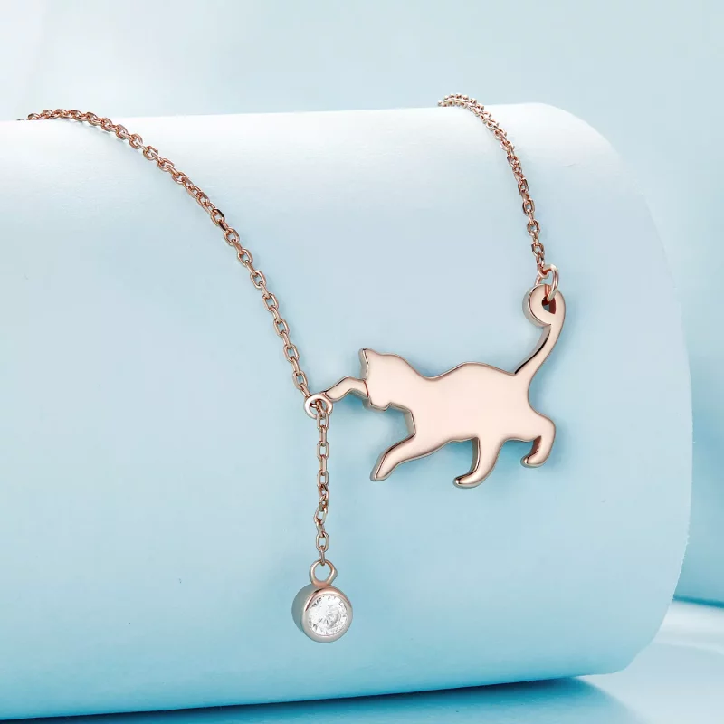(imagen para) Collar estilo Pandora de oro rosa con colgante de gatito travieso - SCN232-C - Ver 3