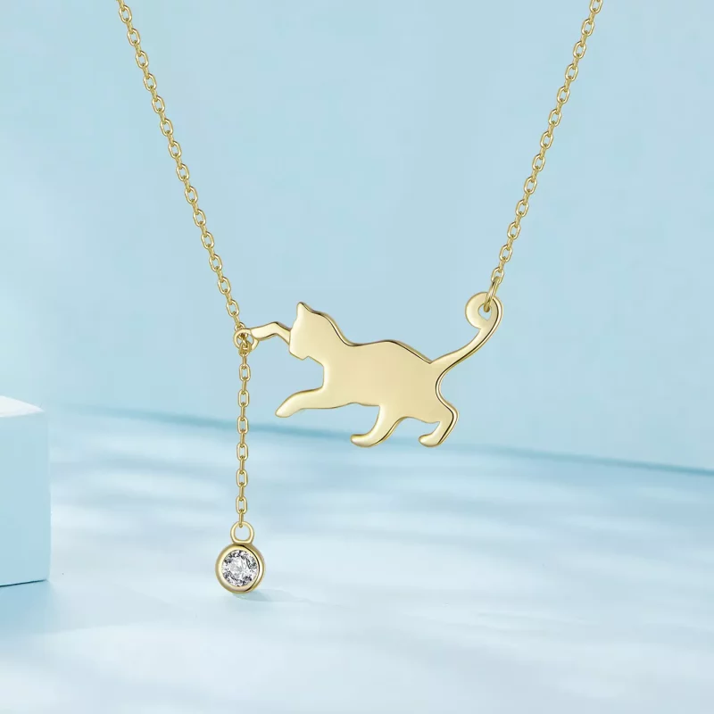 (imagen para) Collar Pandora Style Dorado con Colgante de Gatito Travieso - SCN232-B - Ver 2