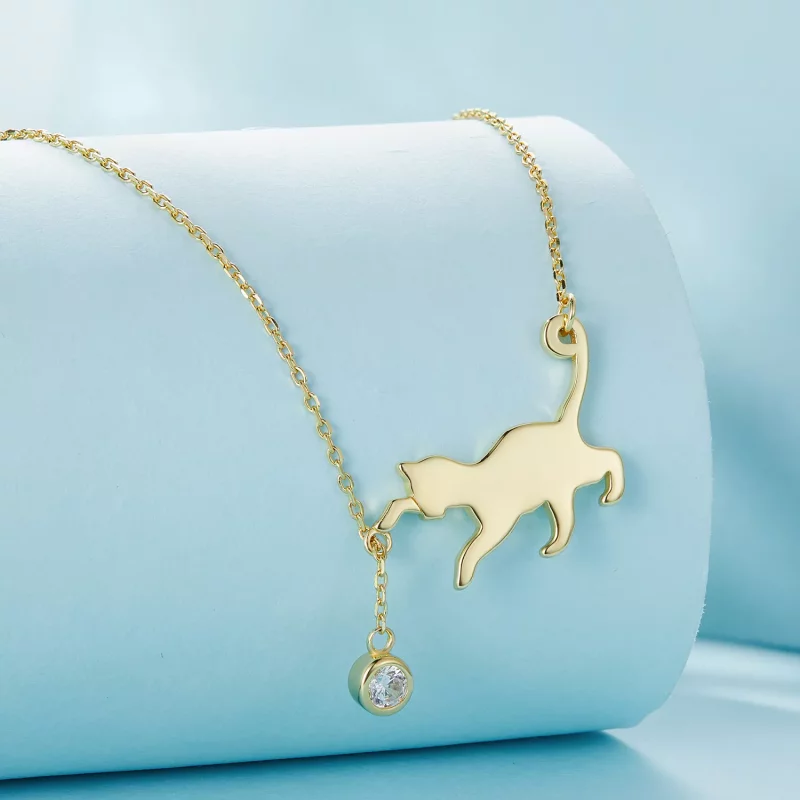 (imagen para) Collar Pandora Style Dorado con Colgante de Gatito Travieso - SCN232-B - Ver 3