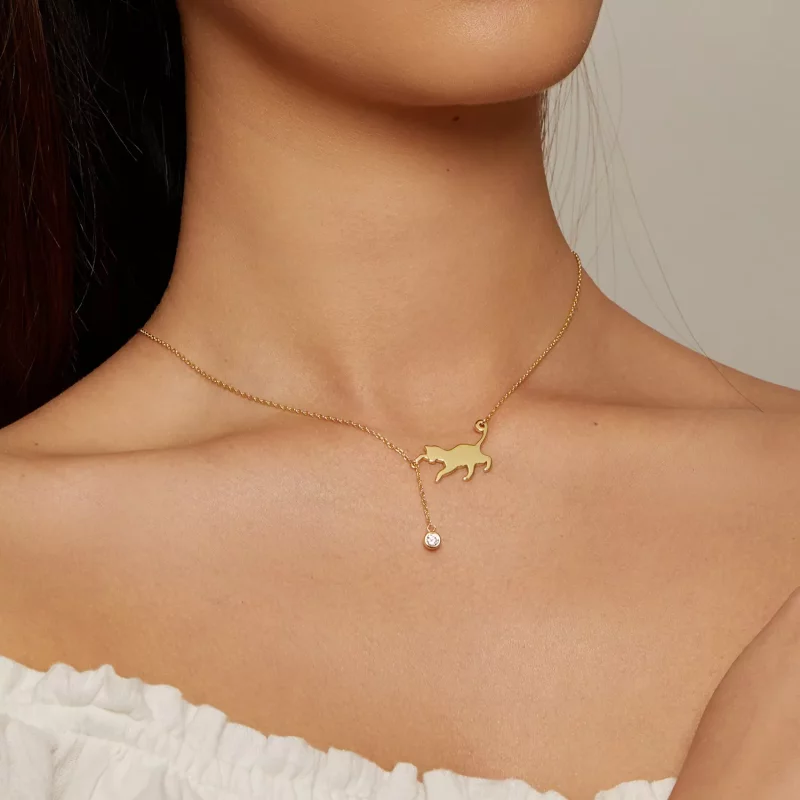 (imagen para) Collar Pandora Style Dorado con Colgante de Gatito Travieso - SCN232-B - Ver 5
