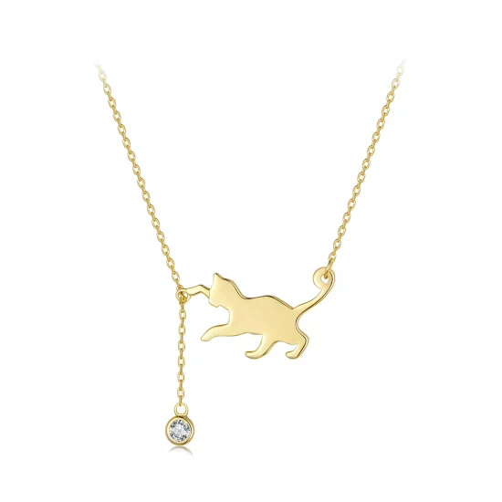 (imagen para) Collar Pandora Style Dorado con Colgante de Gatito Travieso - SCN232-B