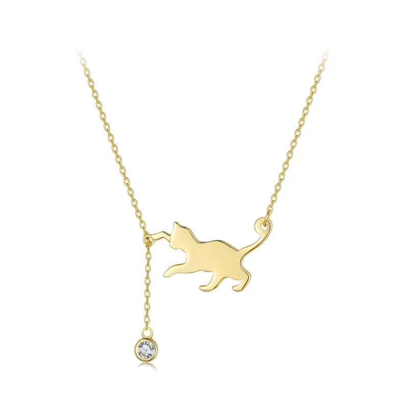 (imagen para) Collar Pandora Style Dorado con Colgante de Gatito Travieso - SCN232-B