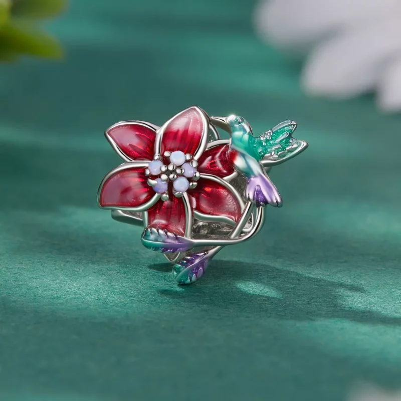 (imagen para) Encanto estilo Pandora de flores y pájaros - BSC787 - Ver 2