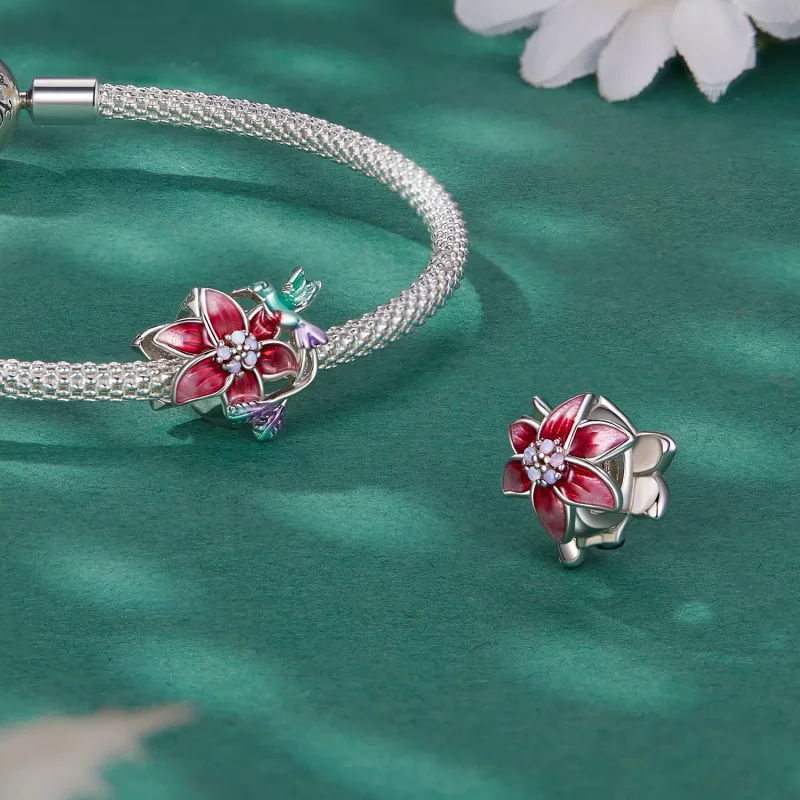 (imagen para) Encanto estilo Pandora de flores y pájaros - BSC787 - Ver 4