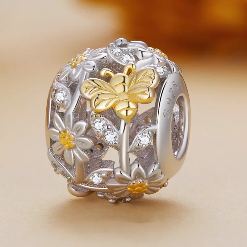 (imagen para) Encanto estilo Pandora de margarita y abeja - BSC818 - Ver 2