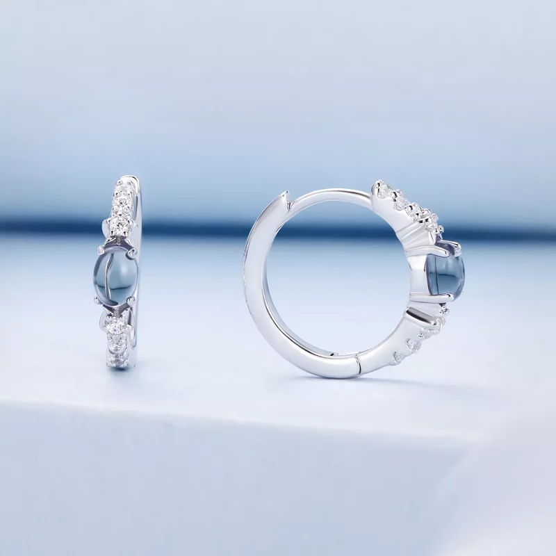 (imagen para) Estilo Pandora Aretes de Argolla de Vidrio Azul con Estrella - BSE859 - Ver 2