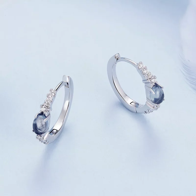 (imagen para) Estilo Pandora Aretes de Argolla de Vidrio Azul con Estrella - BSE859 - Ver 3
