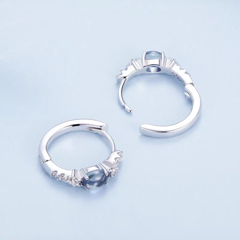 (imagen para) Estilo Pandora Aretes de Argolla de Vidrio Azul con Estrella - BSE859 - Ver 4