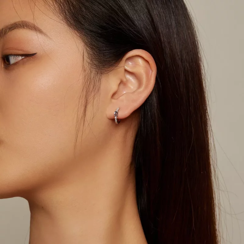 (imagen para) Estilo Pandora Aretes de Argolla de Vidrio Azul con Estrella - BSE859 - Ver 5