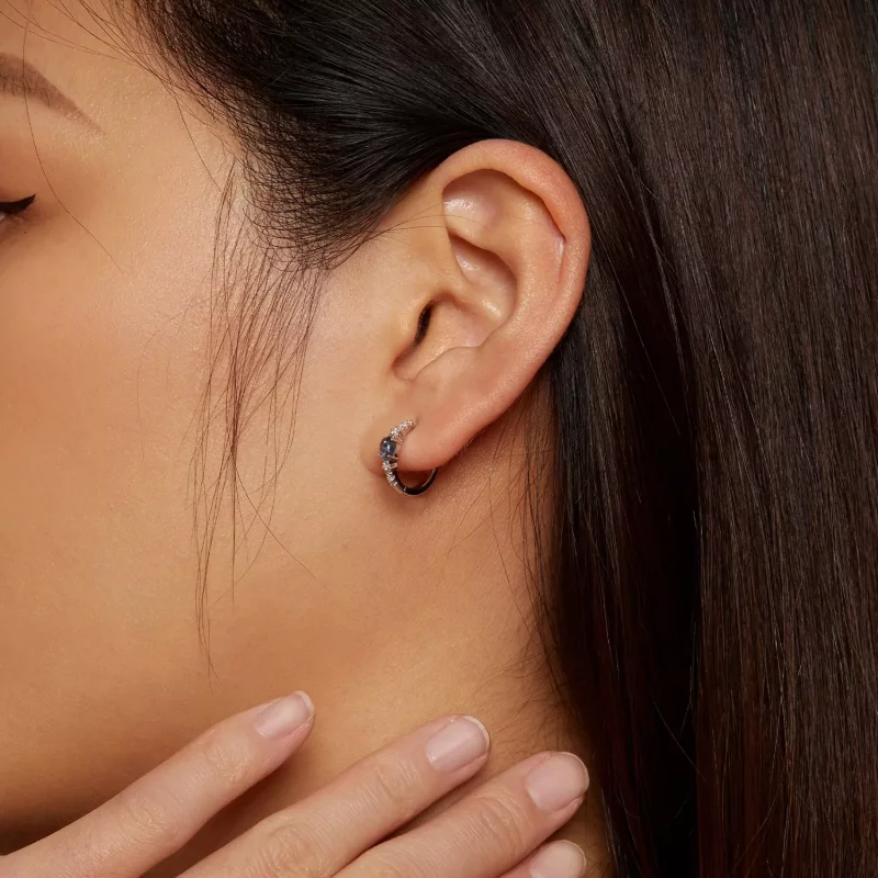 (imagen para) Estilo Pandora Aretes de Argolla de Vidrio Azul con Estrella - BSE859 - Ver 6