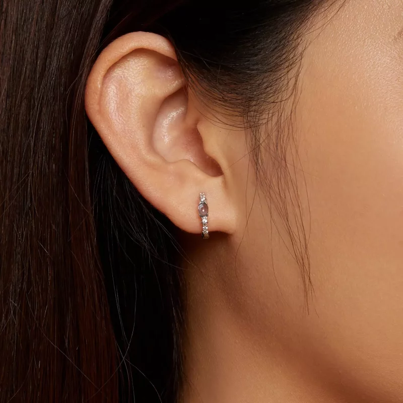 (imagen para) Estilo Pandora Aretes de Argolla de Vidrio Azul con Estrella - BSE859 - Ver 7