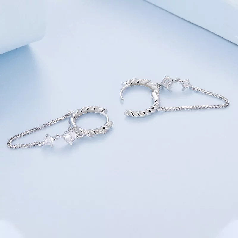 (imagen para) Estilo Pandora Exquisitos Pendientes de Aro con Borla - BSE822 - Ver 3