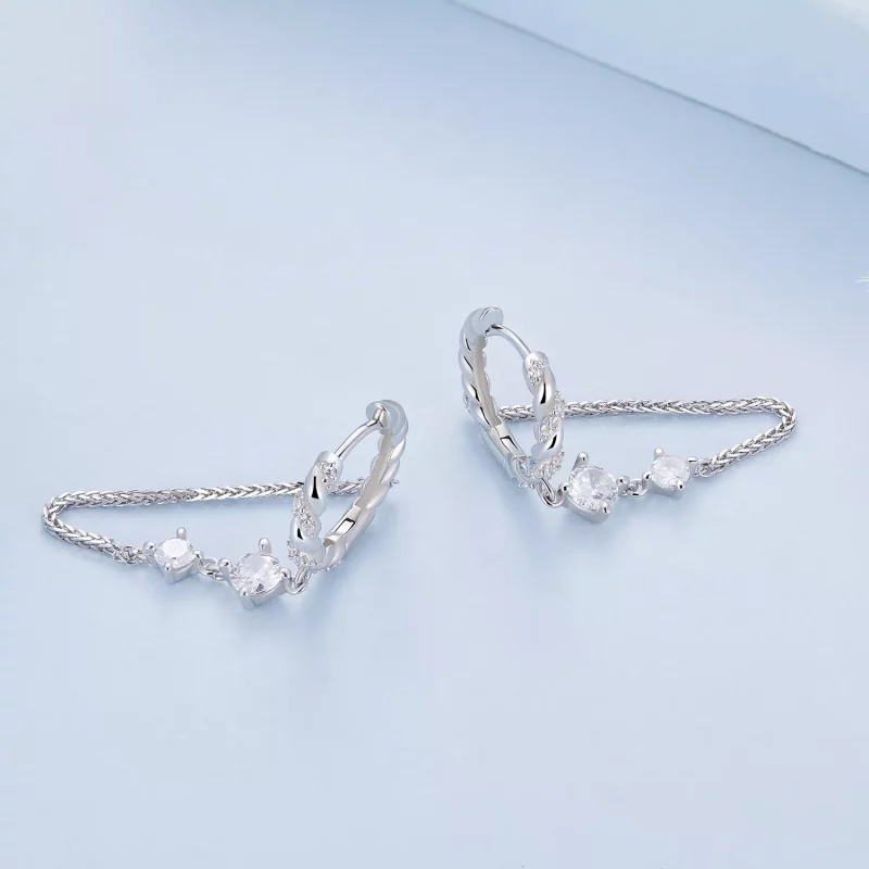 (imagen para) Estilo Pandora Exquisitos Pendientes de Aro con Borla - BSE822 - Ver 4