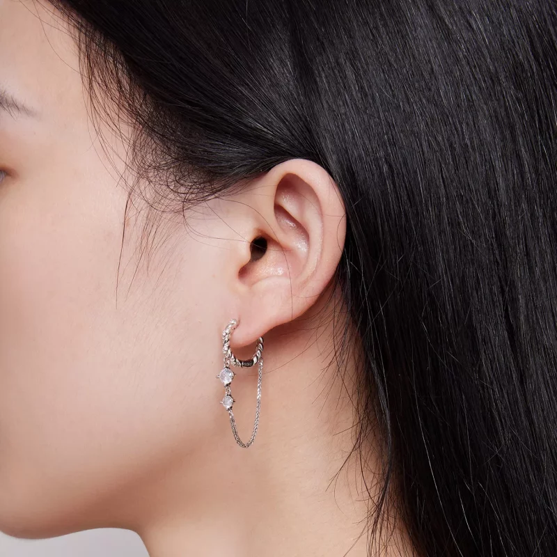 (imagen para) Estilo Pandora Exquisitos Pendientes de Aro con Borla - BSE822 - Ver 5