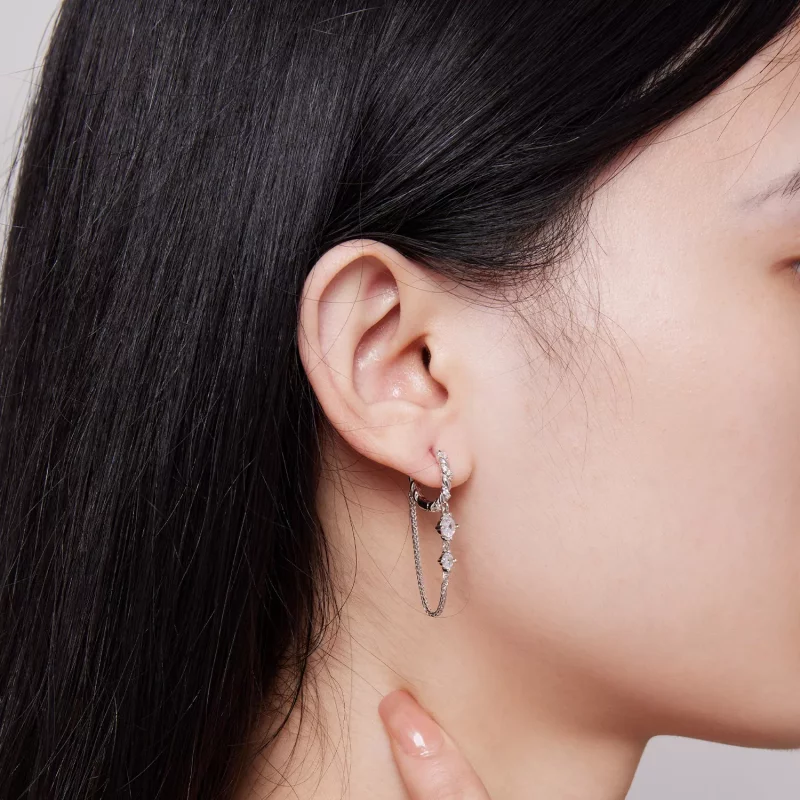 (imagen para) Estilo Pandora Exquisitos Pendientes de Aro con Borla - BSE822 - Ver 6