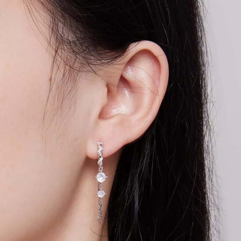 (imagen para) Estilo Pandora Exquisitos Pendientes de Aro con Borla - BSE822 - Ver 7