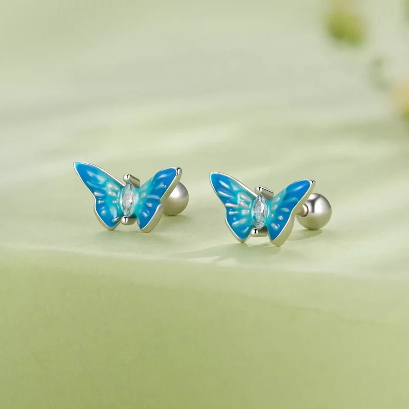 (imagen para) Estilo Pandora Exquisitos Pendientes de Mariposa - SCE1571 - Ver 2