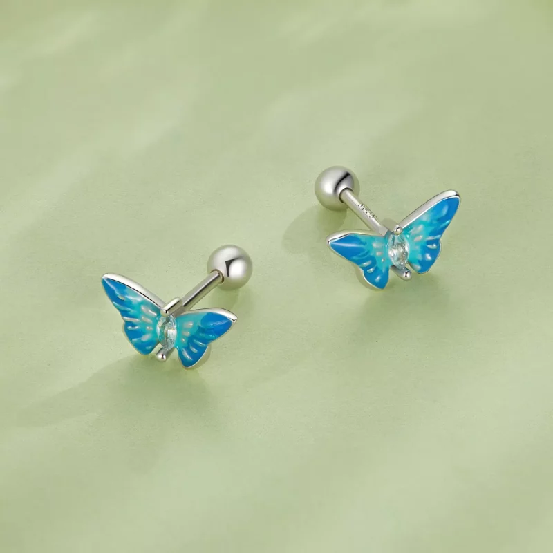 (imagen para) Estilo Pandora Exquisitos Pendientes de Mariposa - SCE1571 - Ver 4