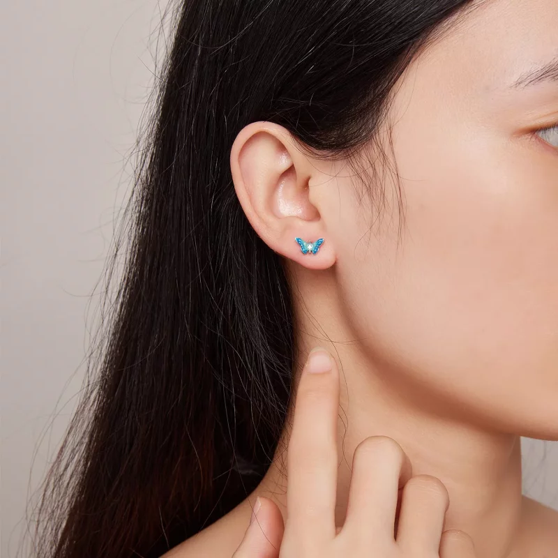 (imagen para) Estilo Pandora Exquisitos Pendientes de Mariposa - SCE1571 - Ver 6