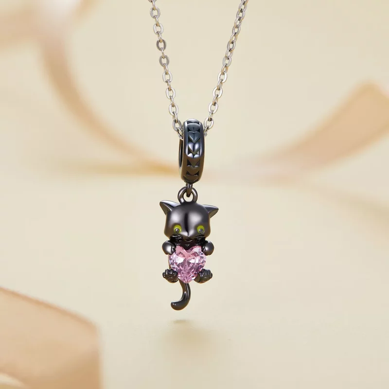 (imagen para) Estilo Pandora Gato Negro Colgante - BSC800 - Ver 3