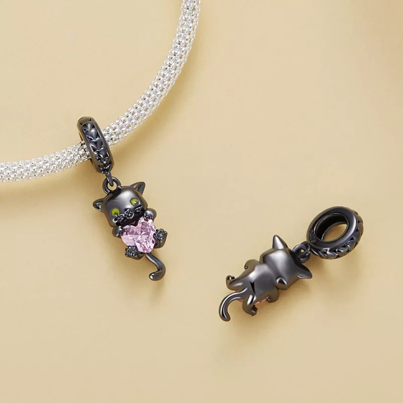 (imagen para) Estilo Pandora Gato Negro Colgante - BSC800 - Ver 4