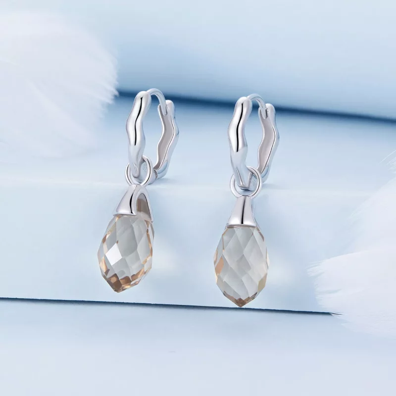 (imagen para) Estilo Pandora Lujosos Pendientes de Aro en Forma de Gota de Agua - BSE814 - Ver 2