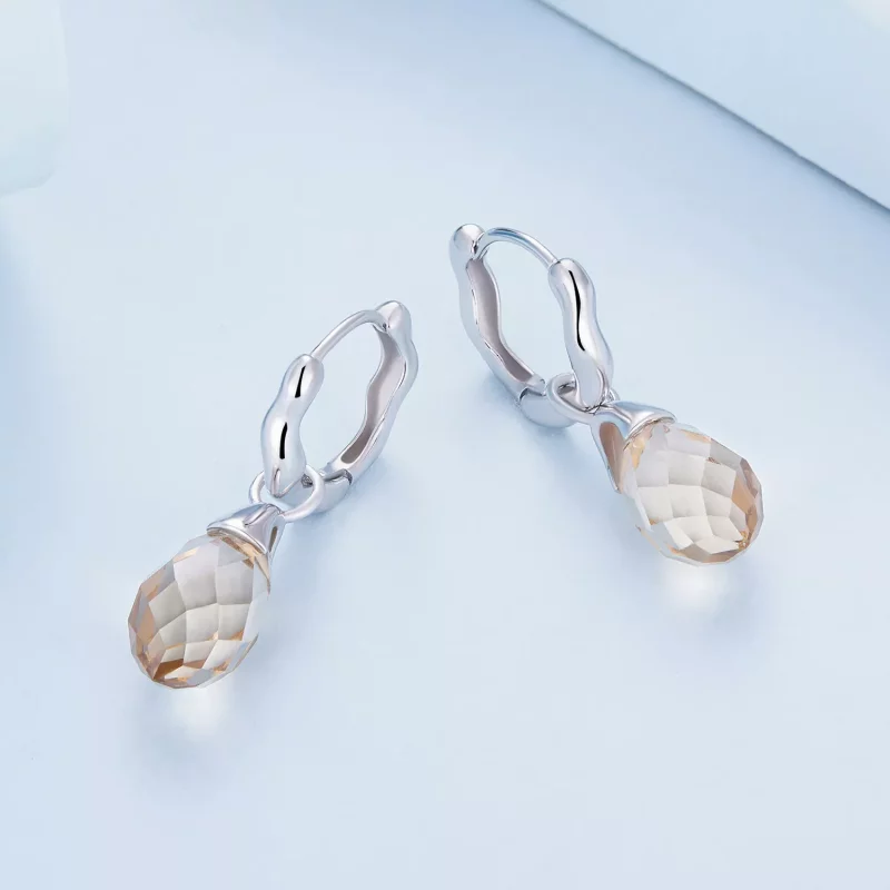 (imagen para) Estilo Pandora Lujosos Pendientes de Aro en Forma de Gota de Agua - BSE814 - Ver 3
