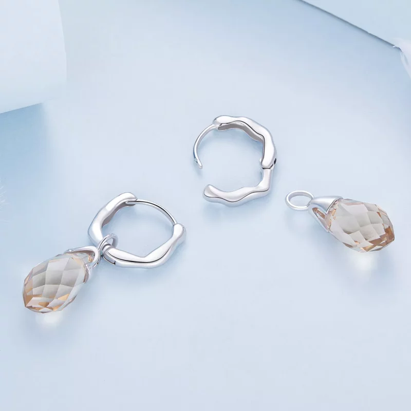 (imagen para) Estilo Pandora Lujosos Pendientes de Aro en Forma de Gota de Agua - BSE814 - Ver 4