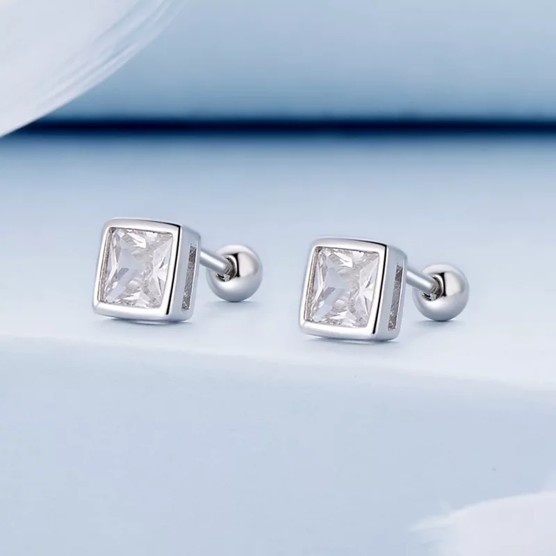 (imagen para) Estilo Pandora Princesa Zirconia Pendientes de Botón - BSE885-L - Ver 2