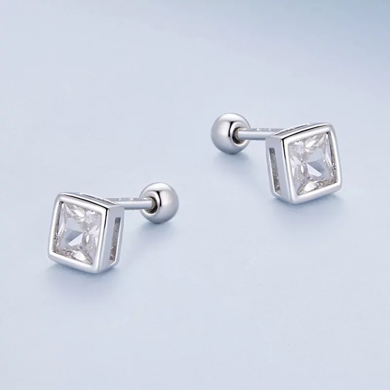 (imagen para) Estilo Pandora Princesa Zirconia Pendientes de Botón - BSE885-L - Ver 3
