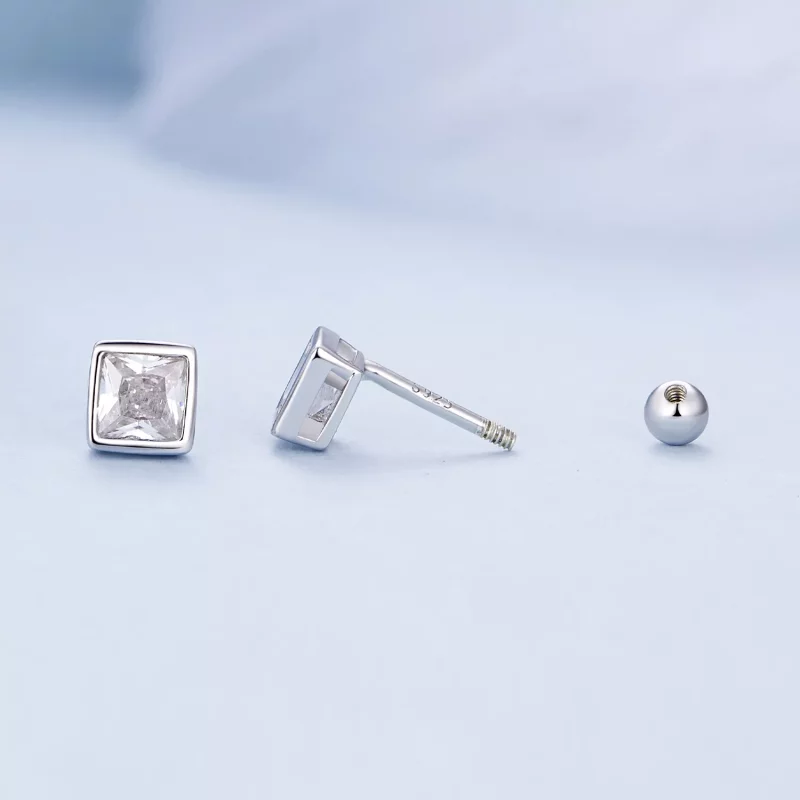 (imagen para) Estilo Pandora Princesa Zirconia Pendientes de Botón - BSE885-L - Ver 4
