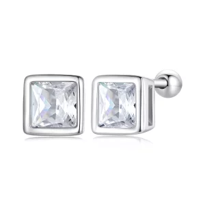 (imagen para) Estilo Pandora Princesa Zirconia Pendientes de Botón - BSE885-L