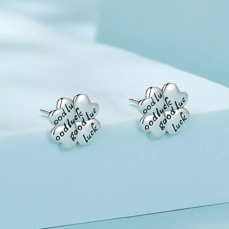 (imagen para) Estilo Pandora Trébol de la Suerte Pendientes de Botón - SCE1635 - Ver 2