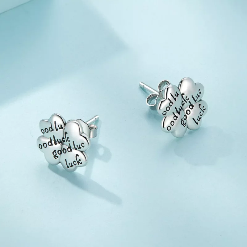 (imagen para) Estilo Pandora Trébol de la Suerte Pendientes de Botón - SCE1635 - Ver 3