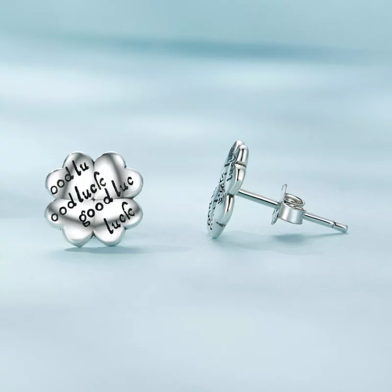 (imagen para) Estilo Pandora Trébol de la Suerte Pendientes de Botón - SCE1635 - Ver 4
