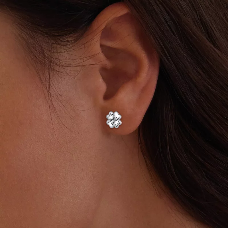 (imagen para) Estilo Pandora Trébol de la Suerte Pendientes de Botón - SCE1635 - Ver 6