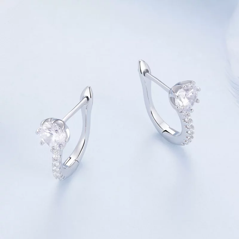 (imagen para) Estos aretes de aro de estilo Pandora con circonitas simples - BSE856 - Ver 3
