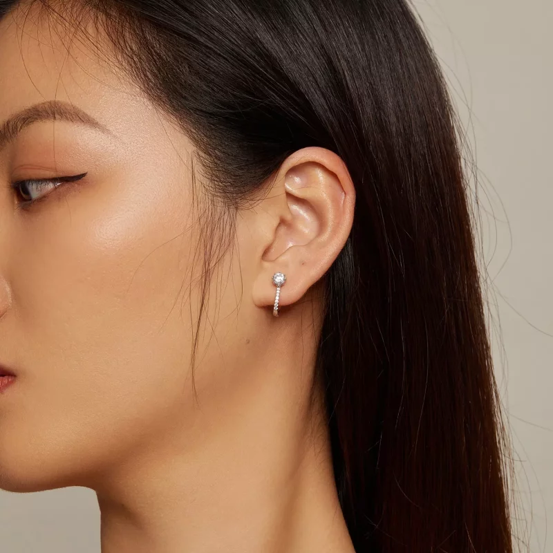 (imagen para) Estos aretes de aro de estilo Pandora con circonitas simples - BSE856 - Ver 5