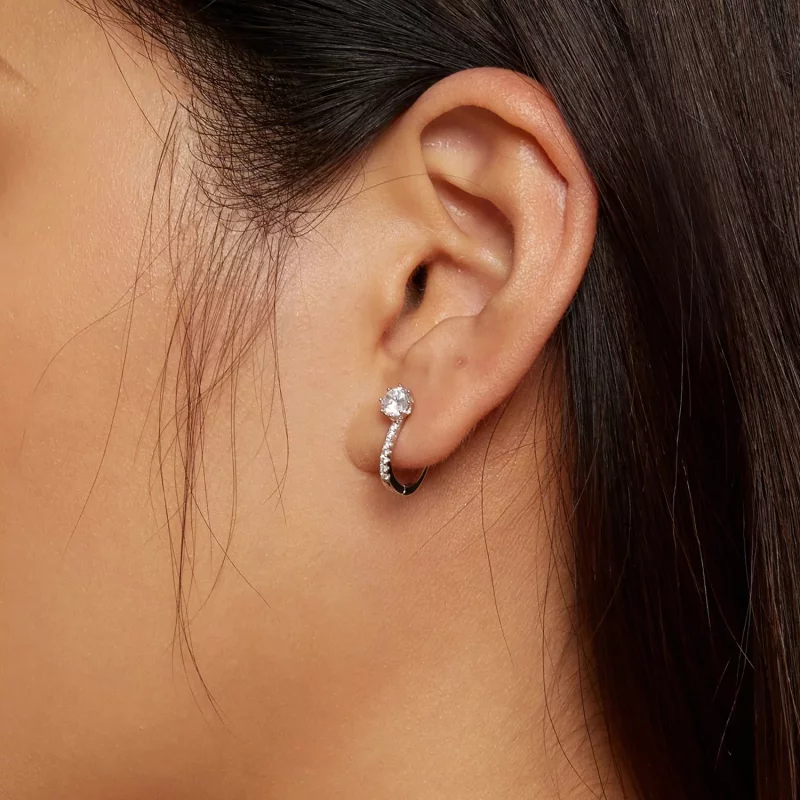 (imagen para) Estos aretes de aro de estilo Pandora con circonitas simples - BSE856 - Ver 6