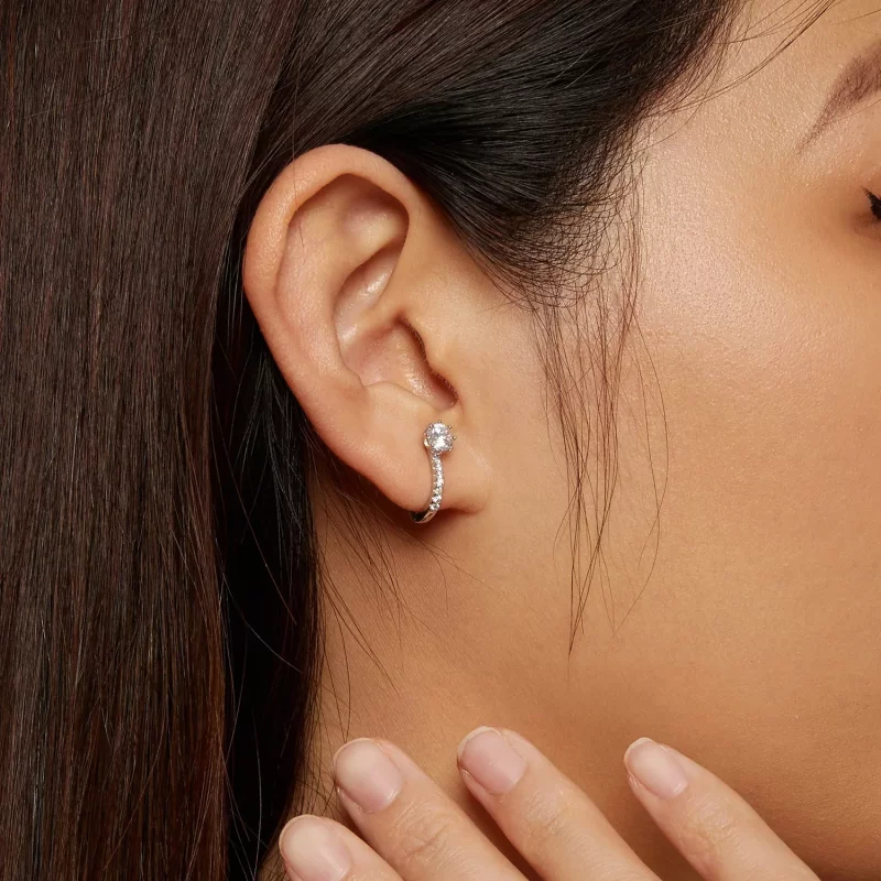 (imagen para) Estos aretes de aro de estilo Pandora con circonitas simples - BSE856 - Ver 7