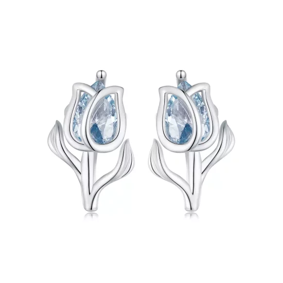 (imagen para) Estos aretes de estilo Pandora con diseño de tulipanes - BSE873