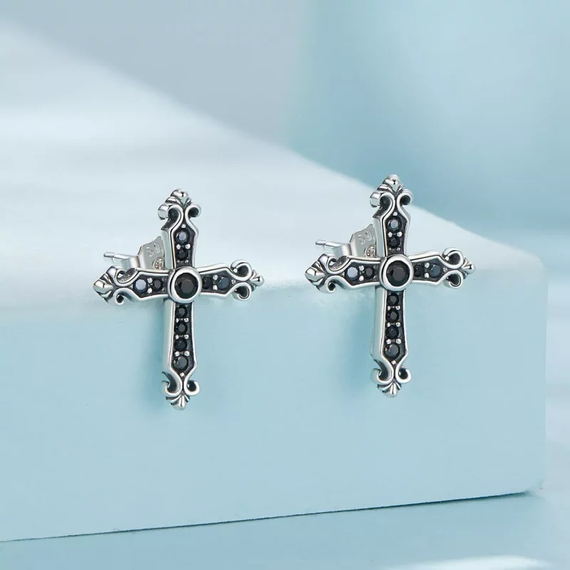 (imagen para) Estos aretes de estilo Pandora Vintage estilo cruz - SCE1655 - Ver 2