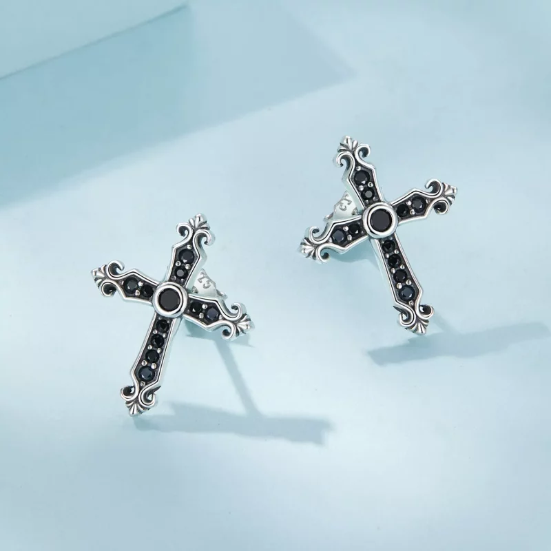 (imagen para) Estos aretes de estilo Pandora Vintage estilo cruz - SCE1655 - Ver 3